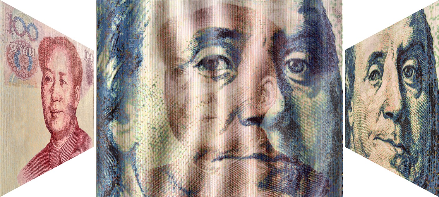 Lee Youngha, Mao Zedong & Benjamin Franklin IV, 162.2x130.3cm, oil on canvas, 2015, 180,000HKD