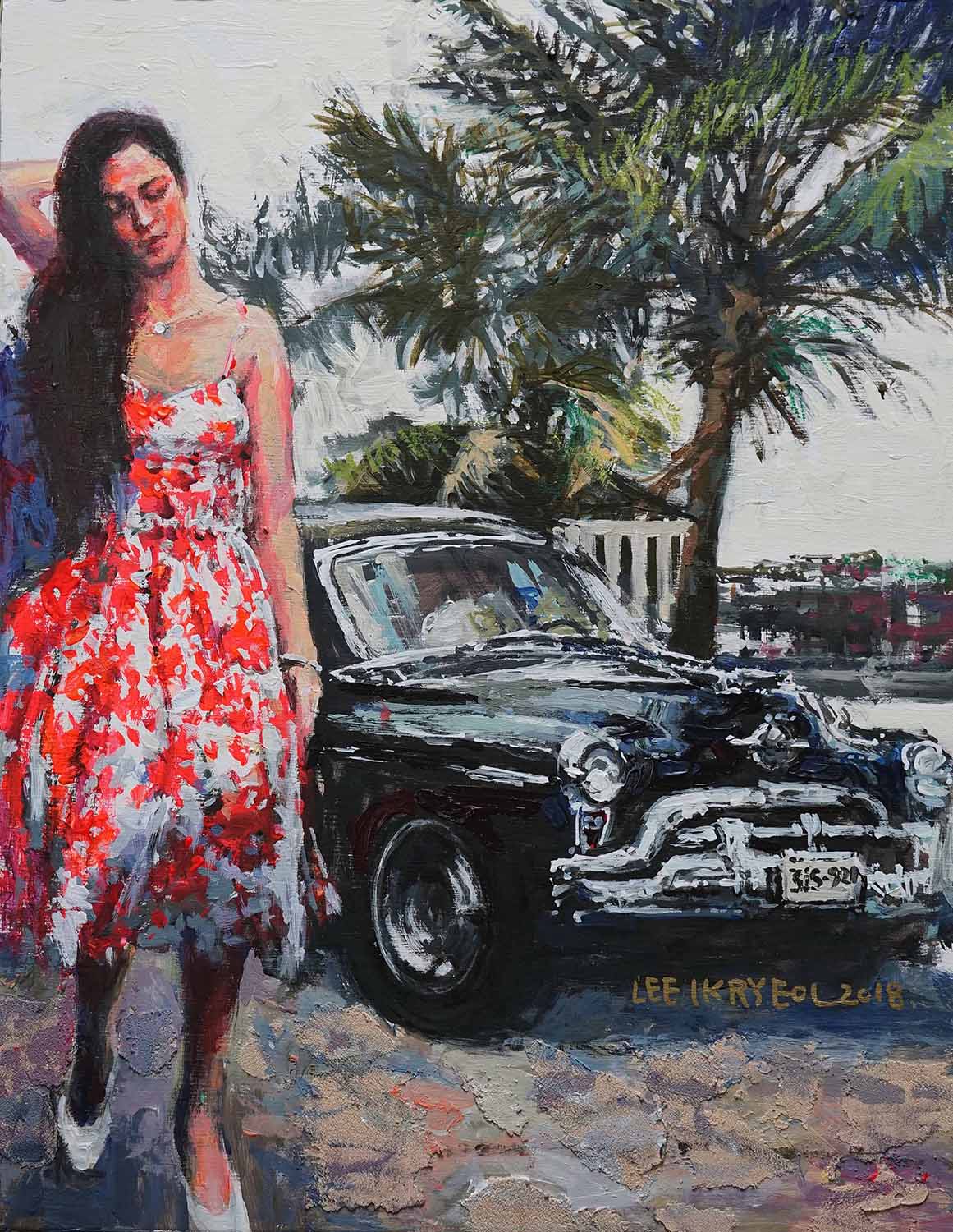 Lee Ikryeol, Once upon a time in Miami, acrylic and mixed media on wood board, 31cmX42cm, 2018
