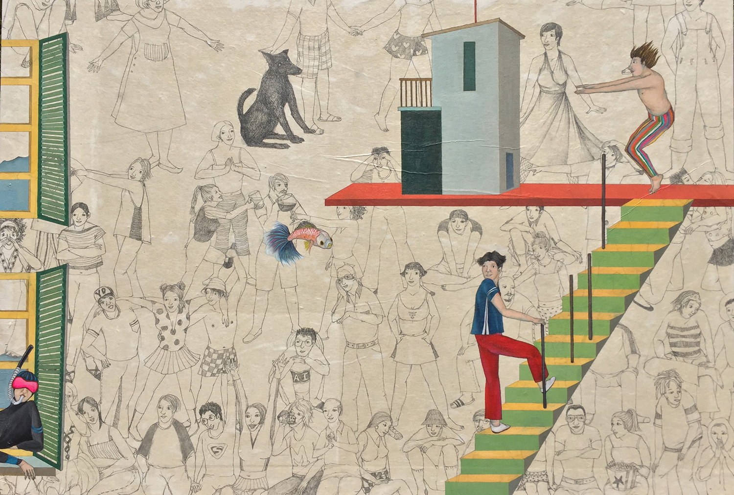 Oh Young, climbing up for a walk, 73x50cm, oil, pencil on paper, 2018