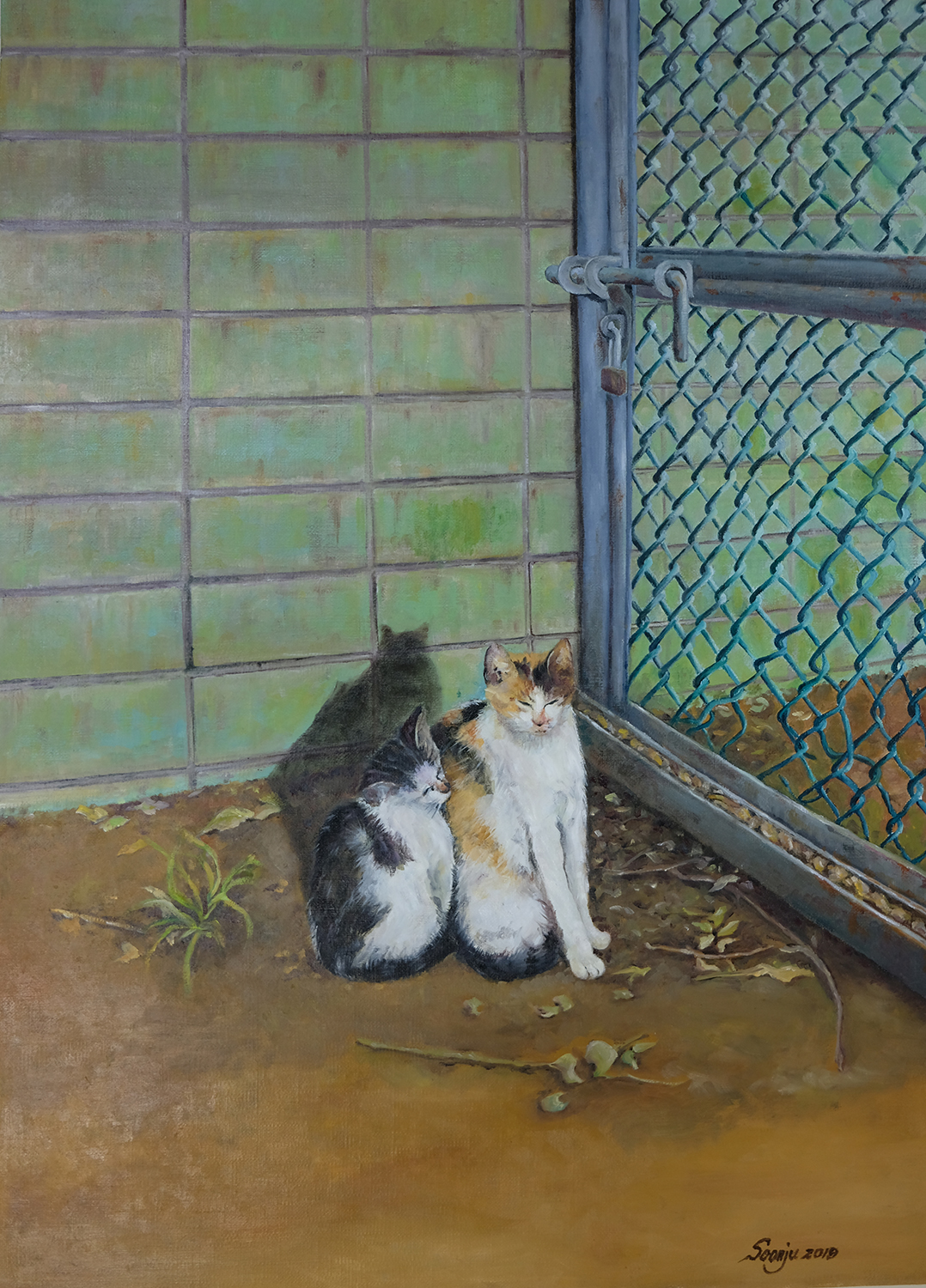 Choi Soonju, cats should be allowed to roam freely, 53x72.7cm, oil on canvas, 2019
