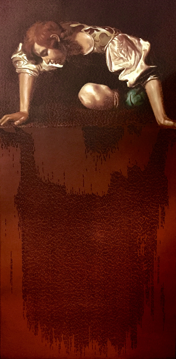 Kim JunHyung, Reverse-yourself, 100x50cm, ink pen, oil on canvas, 2015, 28,000HKD