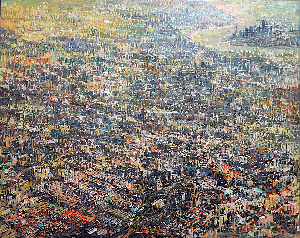 Lee Ikryeol, Blue planet Shanghai, Acrylic and Mixed media, 90.9cmX72.7cm, 2017