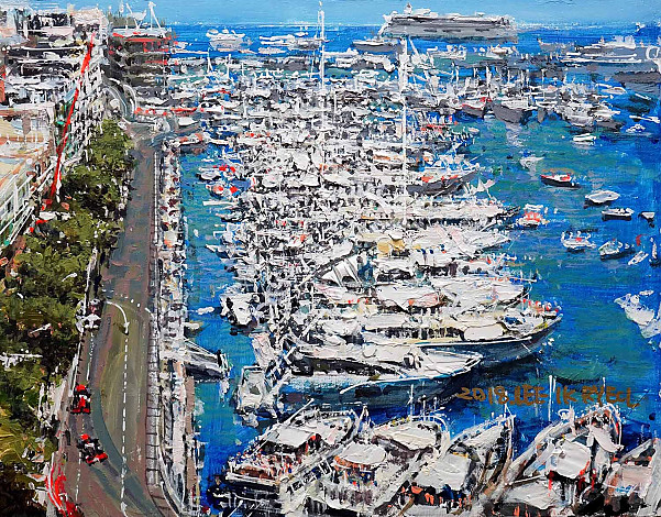 Lee Ikryeol, Monaco GP, acrylic and mixed media on wood board, 42cmX31cm, 2018