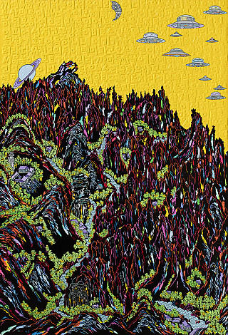 Seong TaejinHardly was There Any Cockcrow acrylic and_ink_on_embossedwoodpanel_180x122cm2015