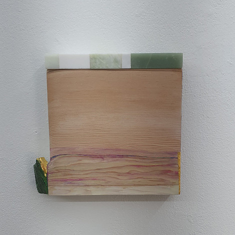 박효정ParkHyoJeong, Green Composition, 23.5x21.5x4cm, Jade, Marble, wood, gold leaf, 2023